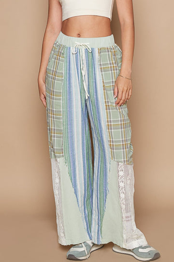 POL Drawstring Plaid Print Lace Pants