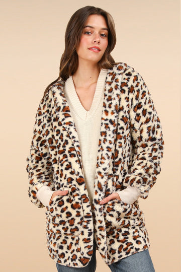 VERY J Fuzzy Leopard Hooded Jacket