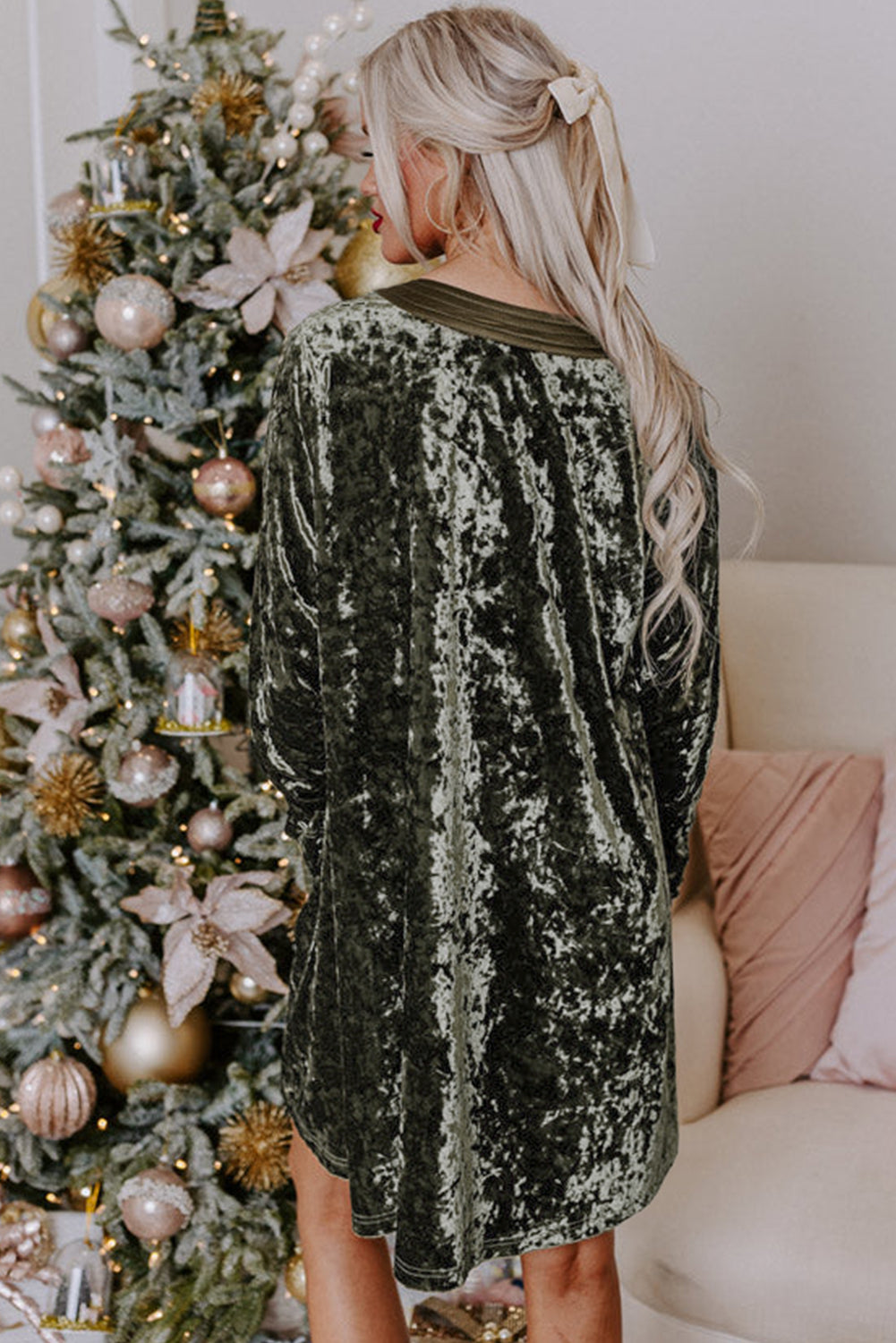 Velvet Long Sleeve Loose Dress with Pockets