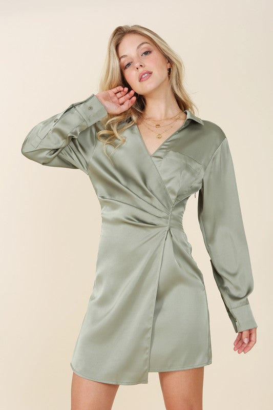 Lilou Satin Wrap Mini Dress