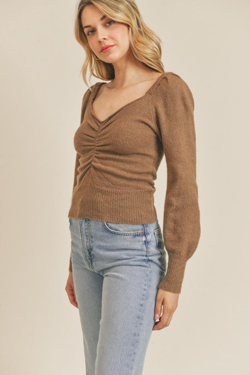 Lush Clothing Ruched Lurex Sweater