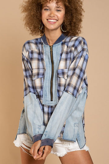 POL Plaid Half-Zip Pullover