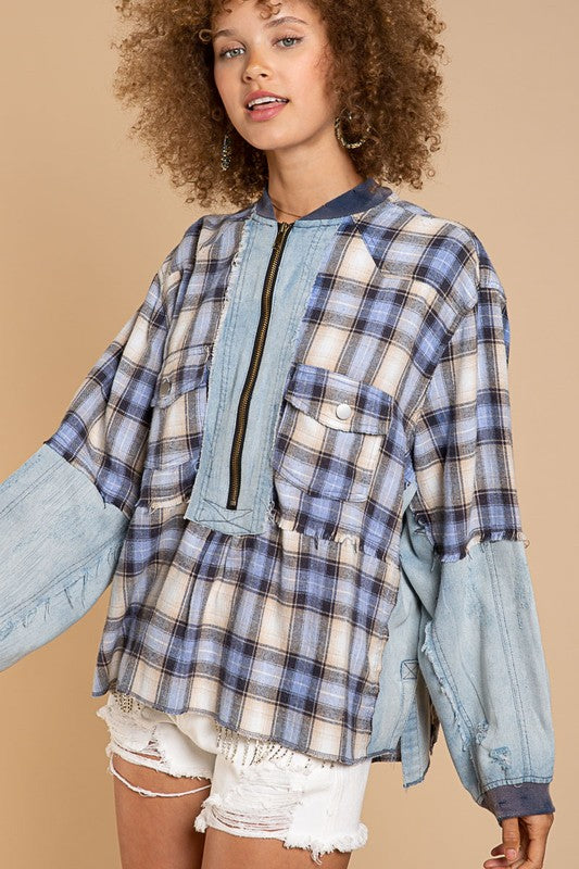 POL Plaid Half-Zip Pullover