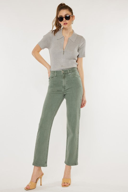 Kancan Ultra High Rise 90's Olive Straight Jeans