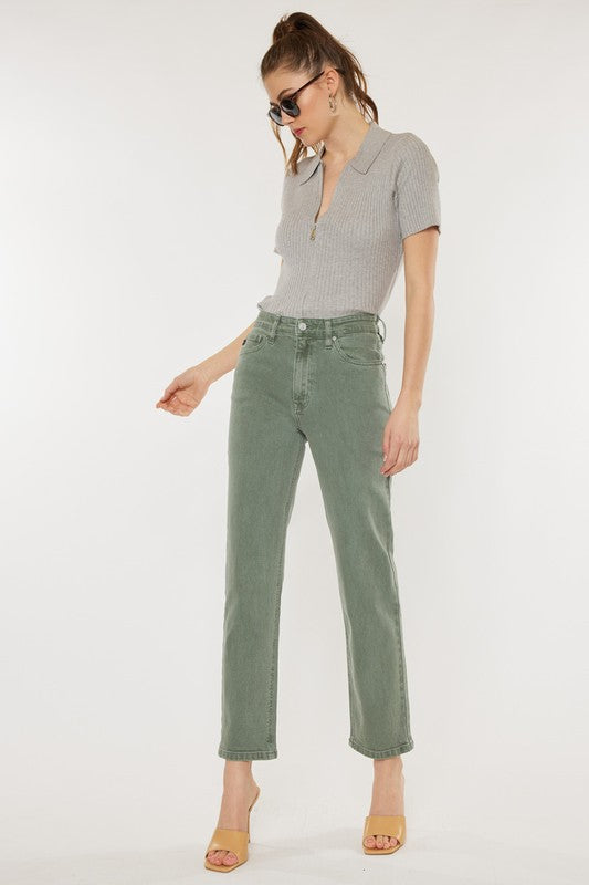 Kancan Ultra High Rise 90's Olive Straight Jeans