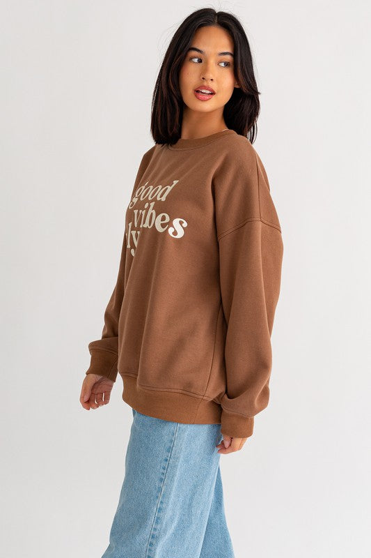 LE LIS Letter Embroidery Oversized Sweatshirt