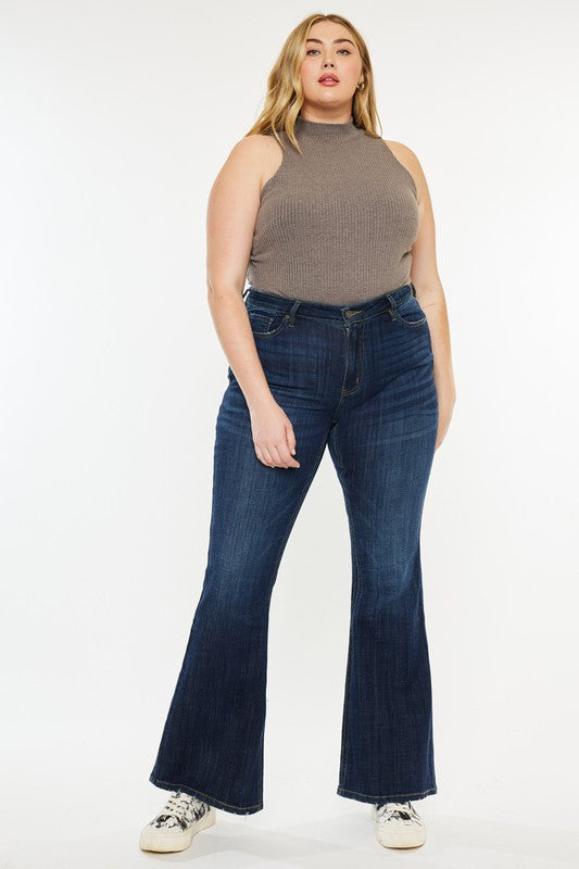 Kancan Plus Petite Dark Wash Mid Rise Flare Jeans