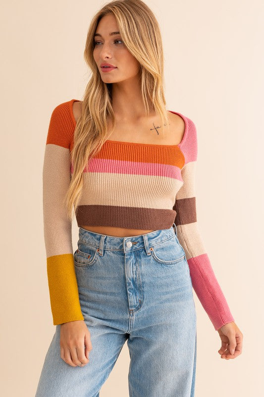 LE LIS Long Sleeve Color Block Stripe Knit Top