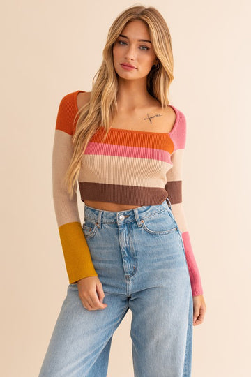 LE LIS Long Sleeve Color Block Stripe Knit Top