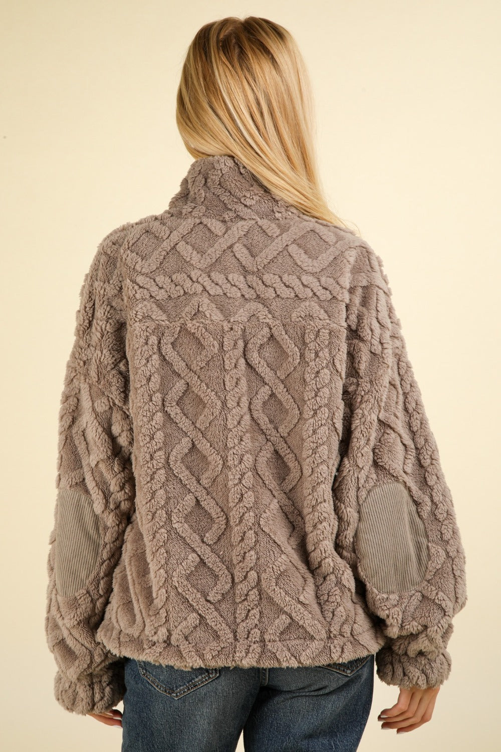 VERY J Fuzzy Fleece Cable Pattern Sweatshirt