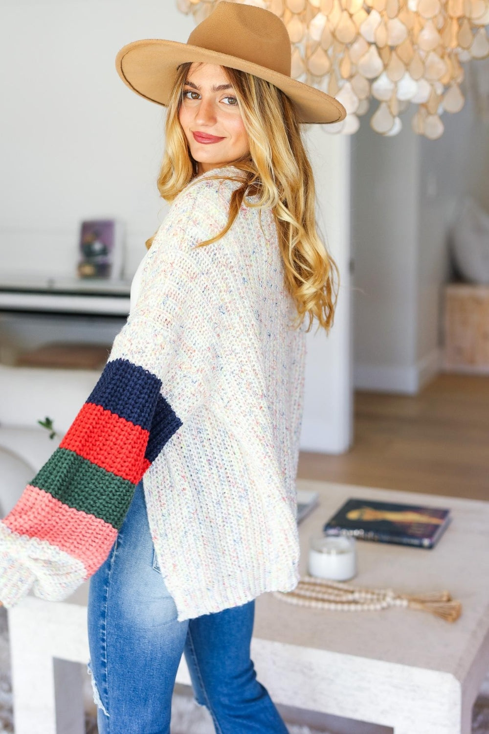 Haptics Color Block Open Front Cardigan