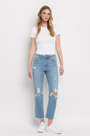 Flying Monkey High Rise Distressed Cropped Straight Jeans