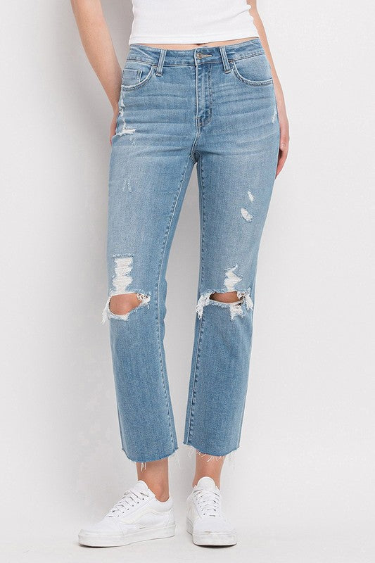 Flying Monkey High Rise Distressed Cropped Straight Jeans