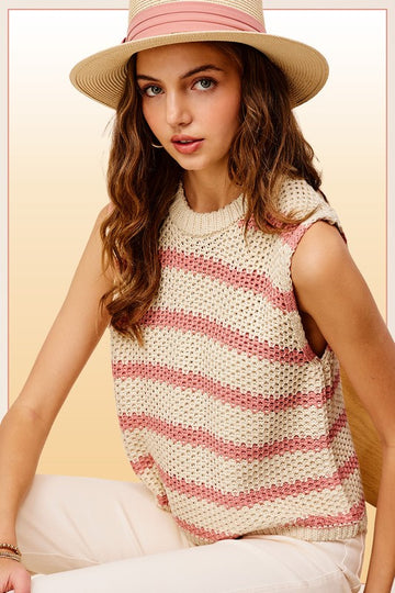 La Miel Chunky Stripe Sleeveless Sweater