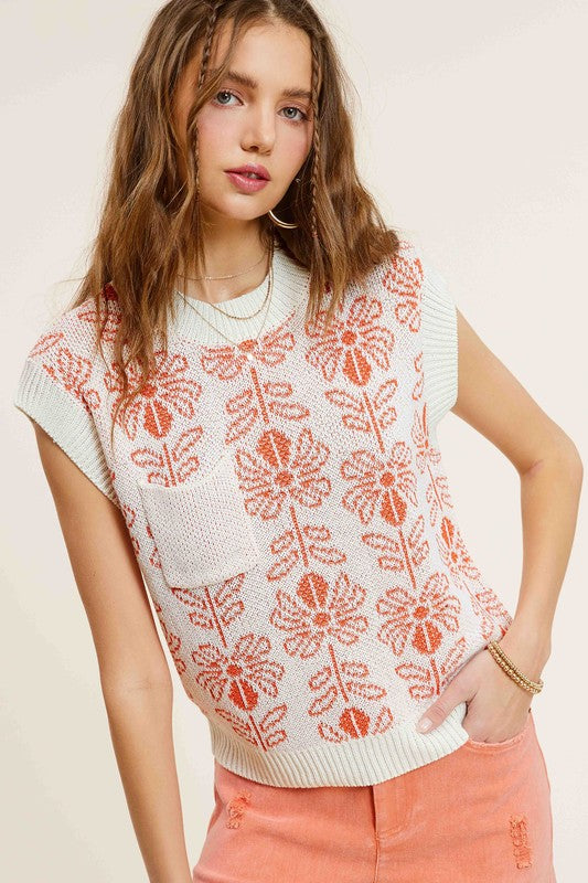 La Miel Flower Pattern Sleeveless Sweater