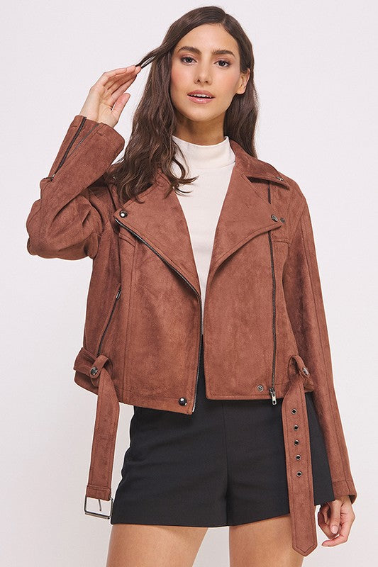 Jade by Jane Belted Suede Moto Jacket