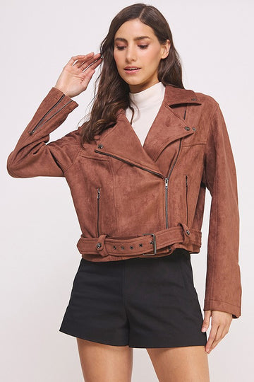 Jade by Jane Belted Suede Moto Jacket