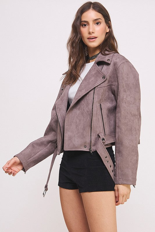 Jade by Jane Plus Belted Suede Moto Jacket