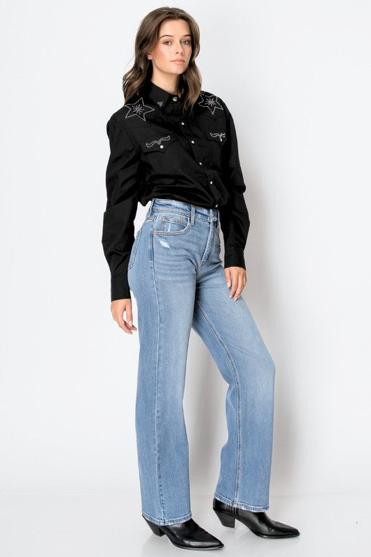 Tummy Control High Rise Full Length Straight Jeans