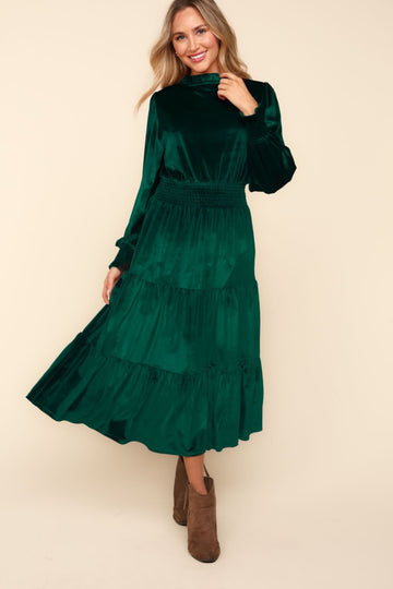 Haptics Mock Neck Velvet Tiered Dress