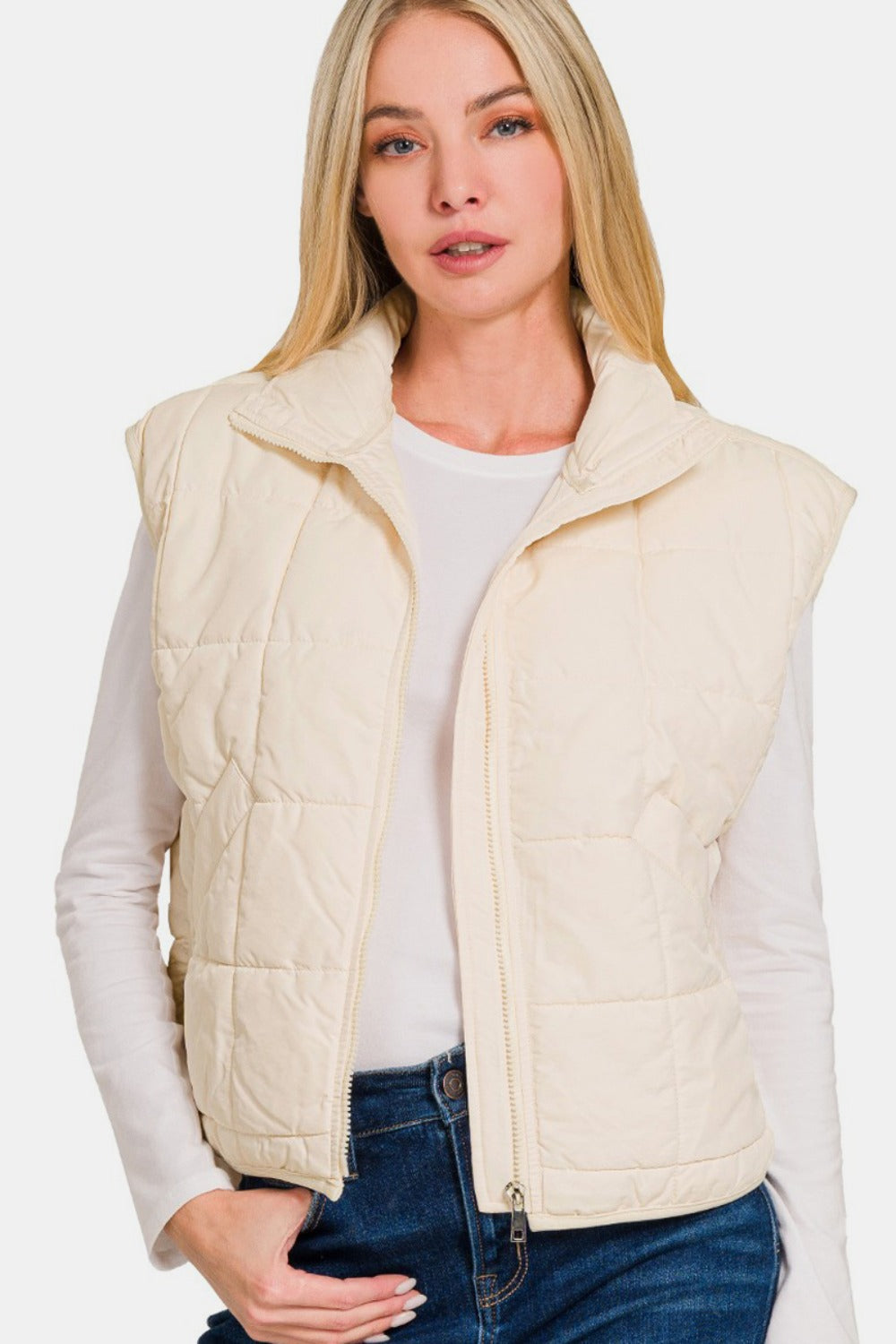 Zenana Zip Up Cropped Puffer Vest