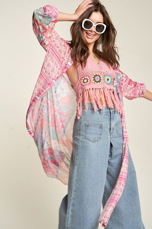 Davi & Dani Mix Matched Print Kimono