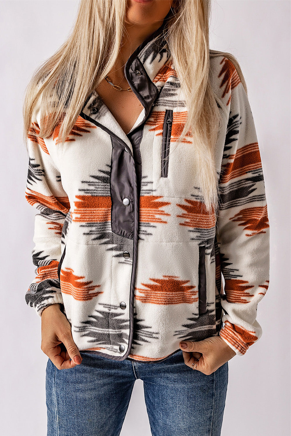 Aztec Snap Buttoned Fleece Jacket