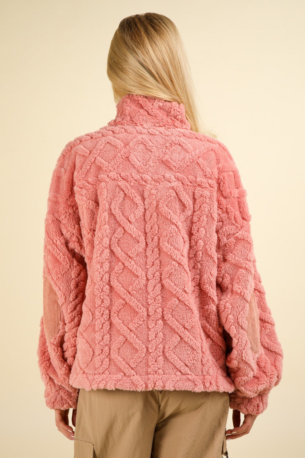 VERY J Fuzzy Fleece Cable Pattern Sweatshirt