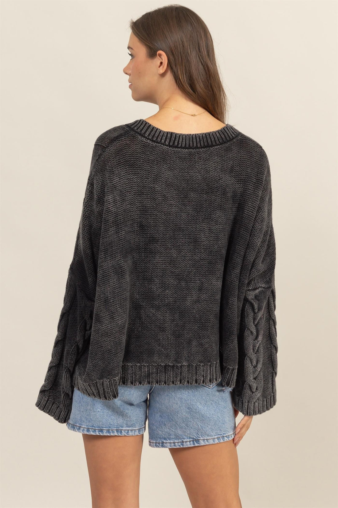 HYFVE Cable Knit Drop Shoulder Oversized Sweater