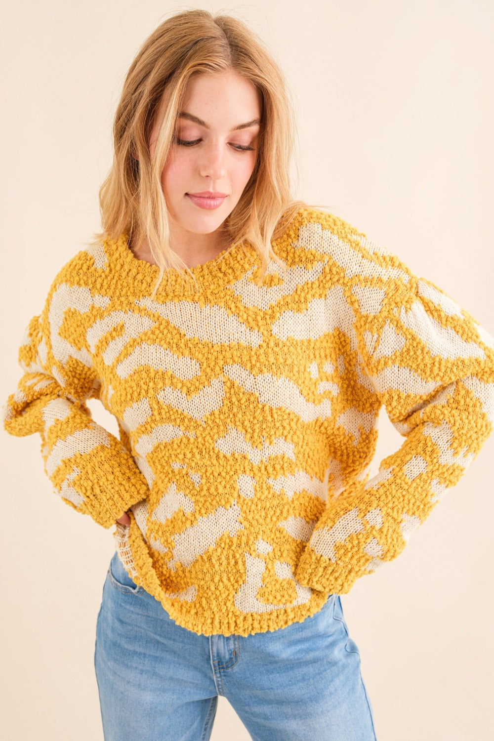 And The Why Textured Pattern Contrast Sweater