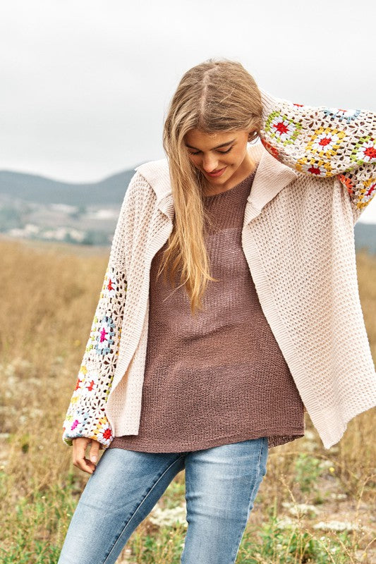 Davi & Dani Crochet Floral Knit Cardigan