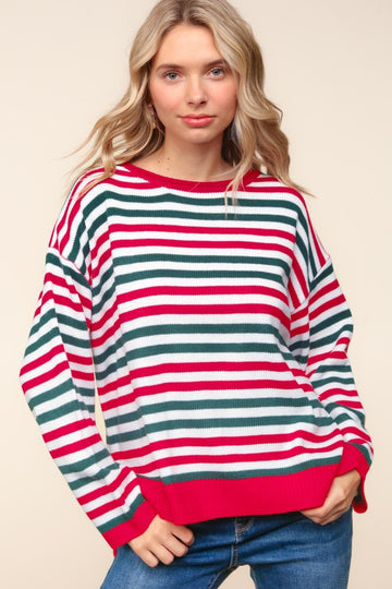 Haptics Striped Side Slit Knit Top