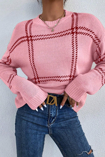 Plaid Pattern Drop Shoulder Sweater