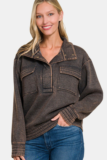 Zenana Acid Washed Fleece Sweatshirt