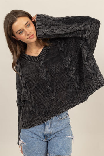 HYFVE Cable Knit Drop Shoulder Oversized Sweater