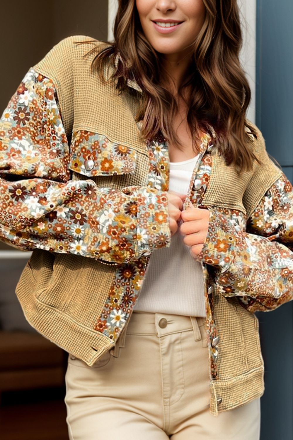 Printed Collared Neck Jacket