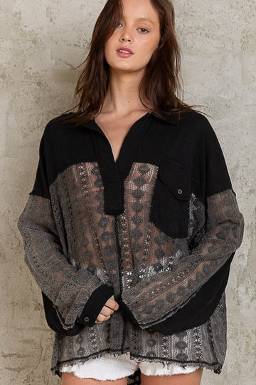 POL Johnny Collar Lace Blouse