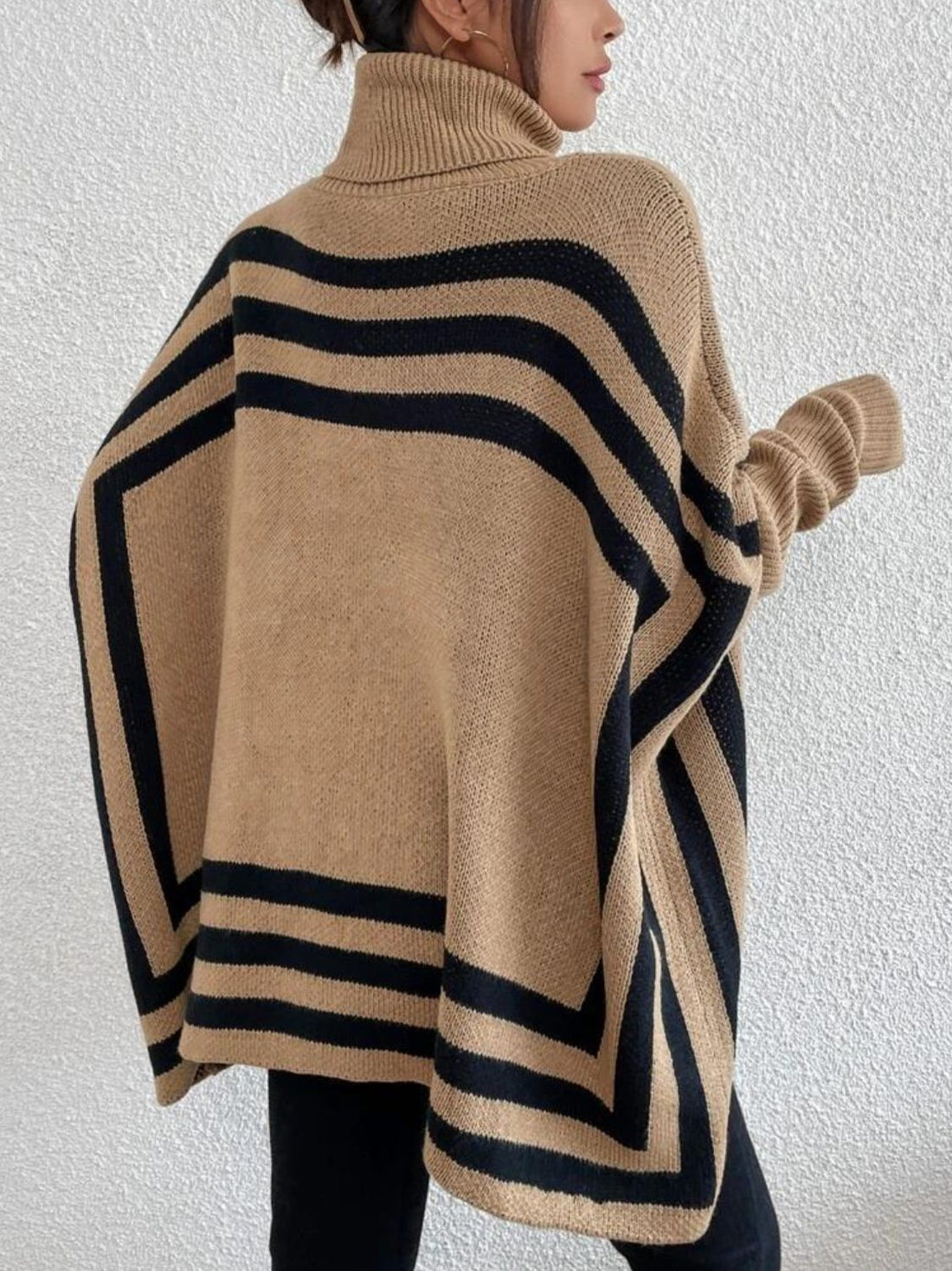 Striped Turtleneck Batwing Sleeve Sweater