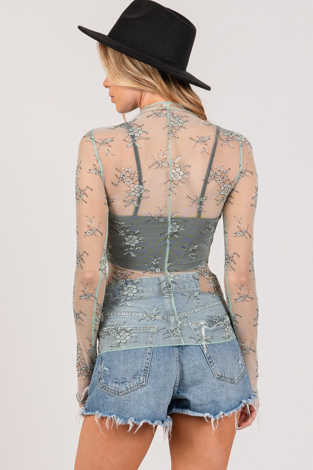 SAGE + FIG Mesh Sheer Floral Embroidery Top