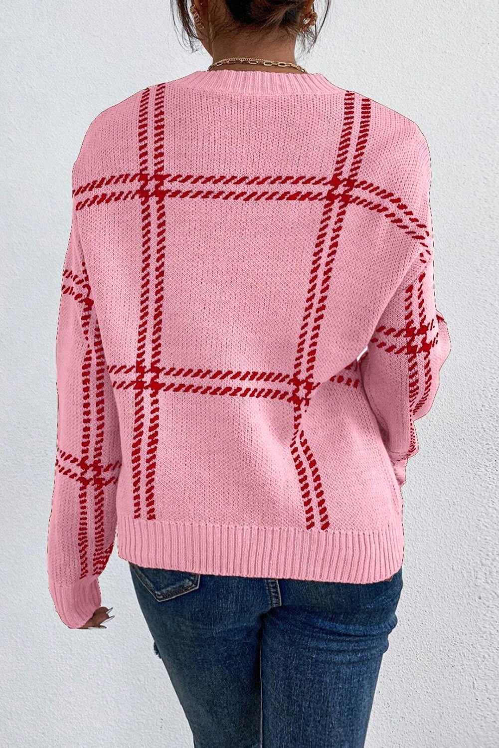 Plaid Pattern Drop Shoulder Sweater