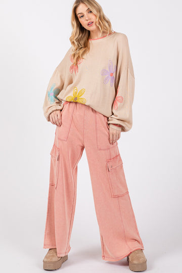 SAGE + FIG Knit Terry Wide Leg Pants