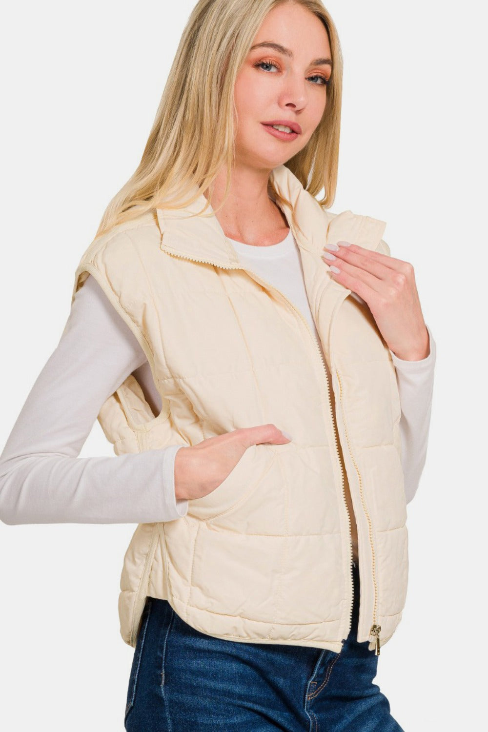 Zenana Zip Up Cropped Puffer Vest