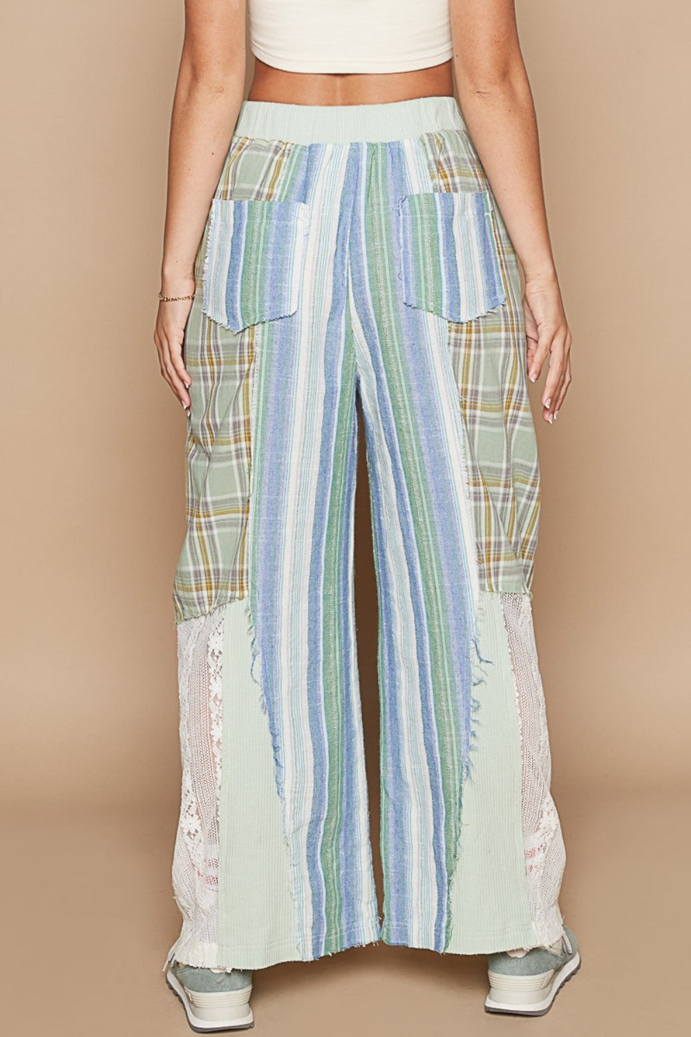 POL Drawstring Plaid Print Lace Pants