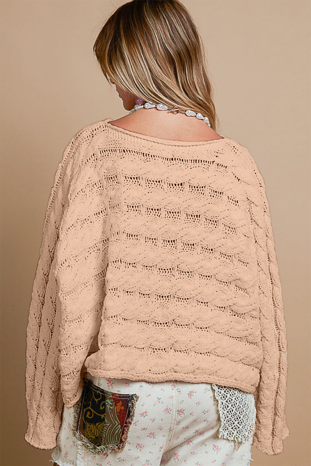 POL Cable Knit Cropped Sweater