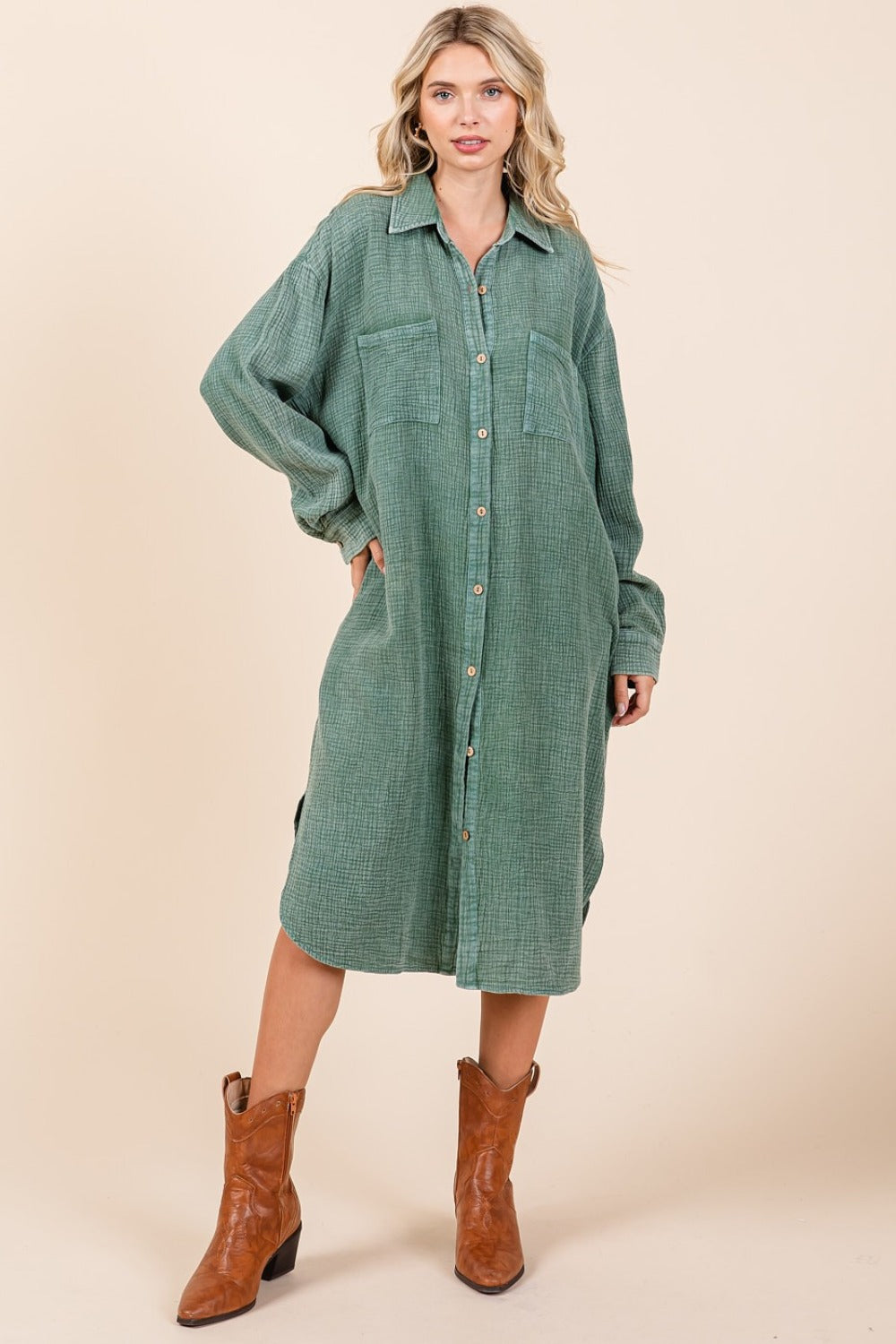 Mittoshop Mineral Wash Midi Shirt Dress