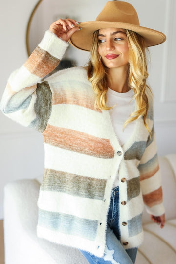 Haptics Striped Fuzzy Cardigan