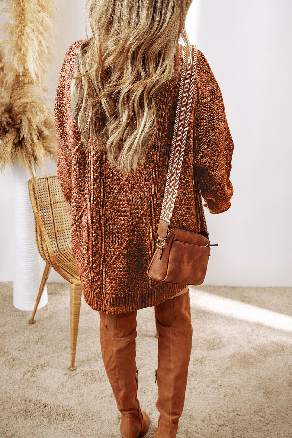 Cable Knit Drop Shoulder Sweater Dress