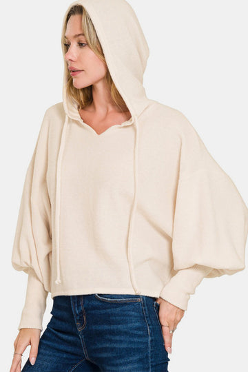 Zenana Brushed Hacci Cropped Hoodie