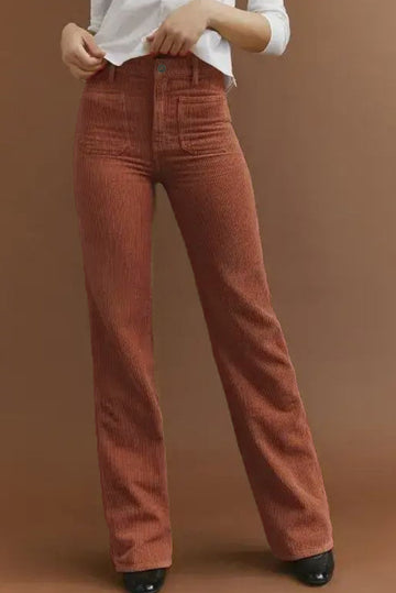 High Waist Square Pockets Corduroy Pants