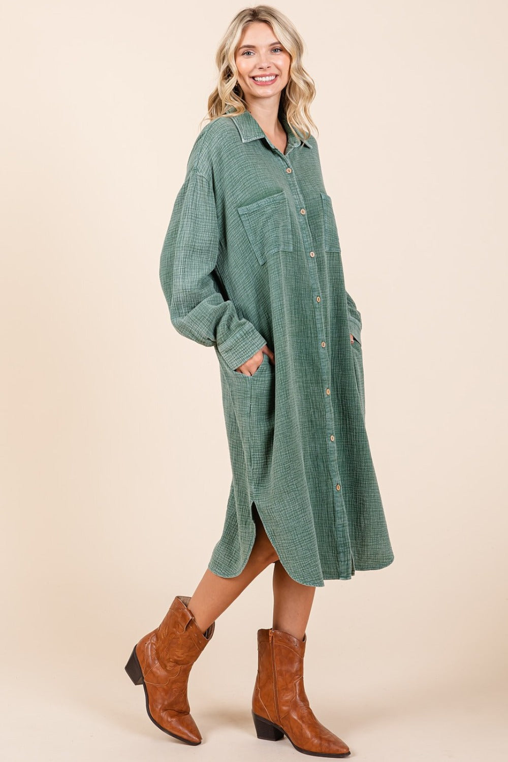 Mittoshop Mineral Wash Midi Shirt Dress